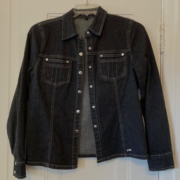 Point Zero ladies Black Denim Shirt Jacket Medium excellent - Picture 1 of 6